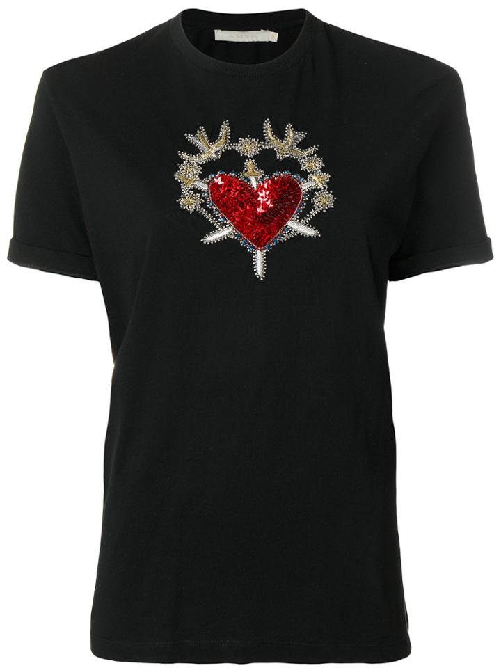 Amen Embellished Heart And Dagger T-shirt - Black