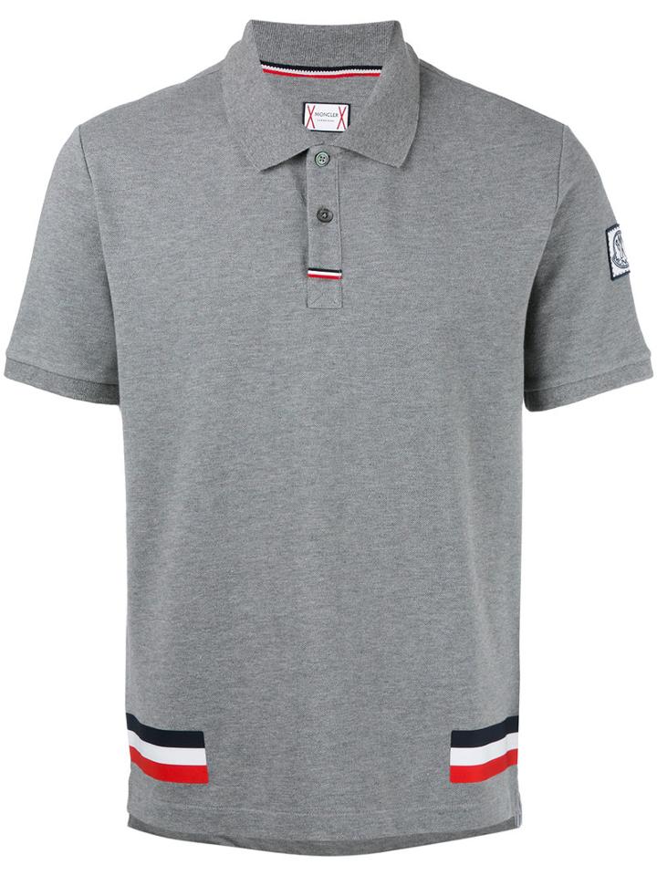 Moncler Gamme Bleu Tri-colour Stripe Polo Shirt, Men's, Size: Medium, Grey, Cotton