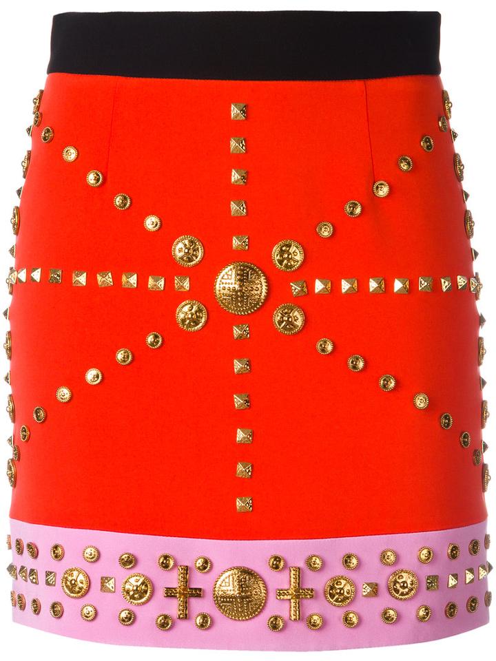 Fausto Puglisi - Studded Fitted Skirt - Women - Silk/acetate/viscose - 40, Women's, Red, Silk/acetate/viscose