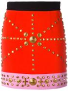 Fausto Puglisi - Studded Fitted Skirt - Women - Silk/acetate/viscose - 40, Women's, Red, Silk/acetate/viscose