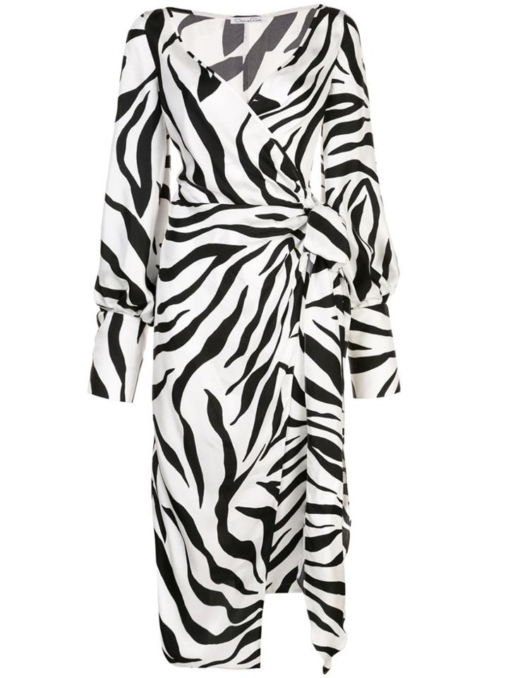 Oscar De La Renta Zebra Print Wrap Dress - White