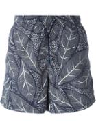 Etro Leaf Print Swim Shorts, Men's, Size: M, Blue, Nylon