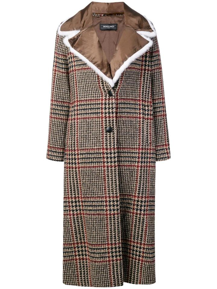 Simonetta Ravizza Fur Collar Check Coat - Brown