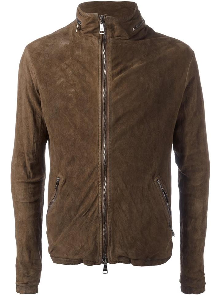 Giorgio Brato Double Zip Jacket, Men's, Size: 50, Brown, Silk/cotton/leather/spandex/elastane
