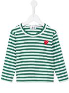 Comme Des Garçons Play Kids - Heart Logo Striped T-shirt - Kids - Cotton - 6 Yrs, White