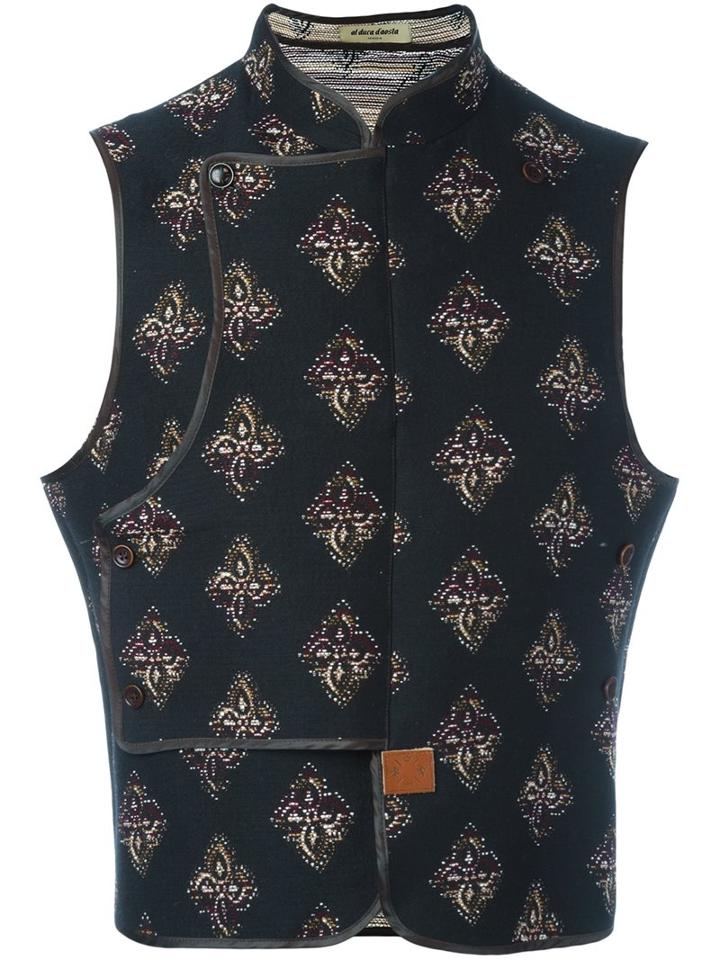 Al Duca D'aosta 1902 Patterned Sleeveless Gilet, Men's, Size: 46, Black, Cotton/polyester/acetate/other Fibers
