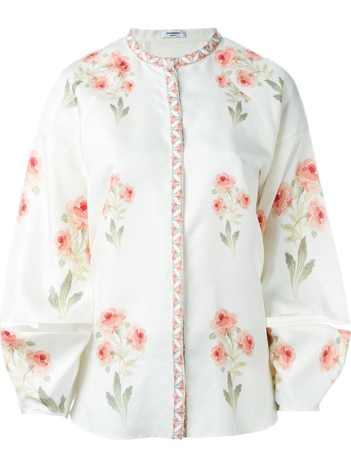 Vilshenko Rose Print Blouse, Women's, Size: 10, Nude/neutrals, Silk