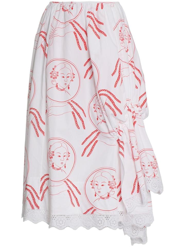 Simone Rocha Face Print Ruched Cotton Skirt - White