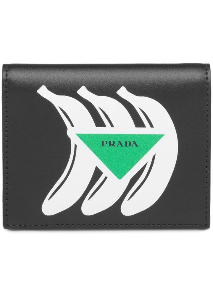 Prada Small Printed Leather Wallet - Black