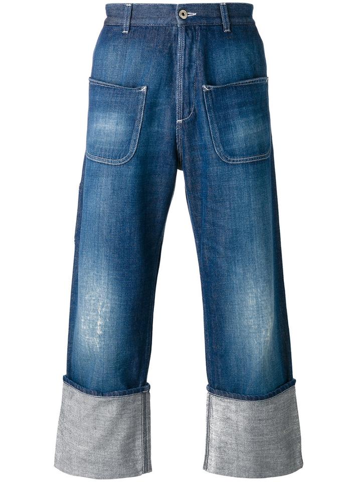 Loewe Logo Embroidered T-shirt, Men's, Size: 46, Blue, Cotton