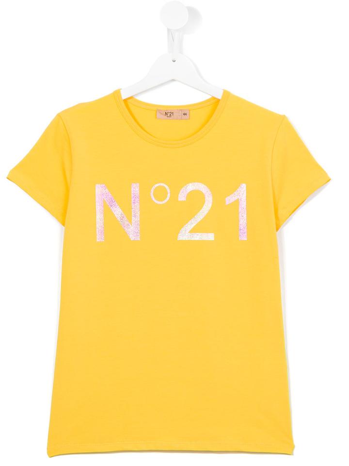 No21 Kids Logo Print T-shirt, Girl's, Size: 14 Yrs, Yellow/orange