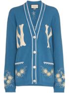 Gucci Ny Yankees Patch Embroidered Wool Cardigan - Blue