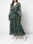 Oscar De La Renta Floral Print Wrap Dress - Green