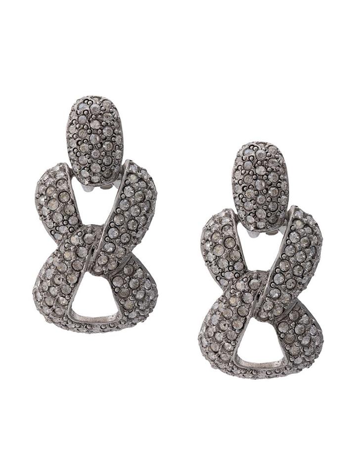 Oscar De La Renta Linked Crystal Pavé Earrings - Silver