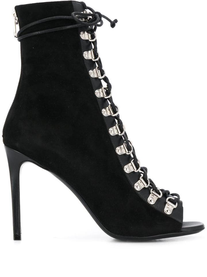Balmain Lace-up Heeled Ankle Boots - Black