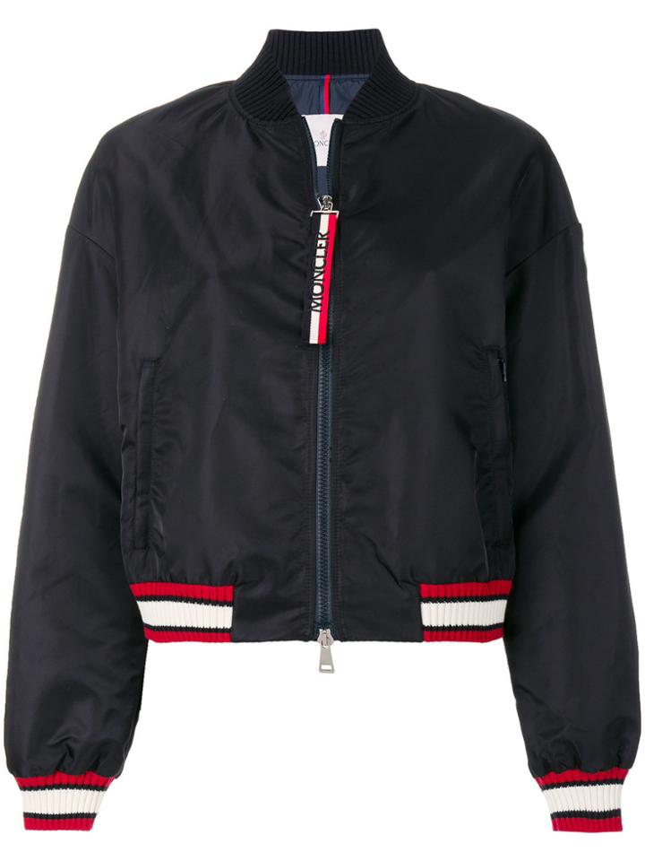 Moncler Striped Trim Cropped Bomber Jacket - Blue