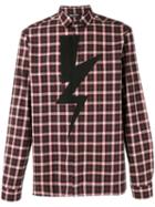 Neil Barrett Lightning Bolt Check Shirt, Men's, Size: 40, Black, Cotton
