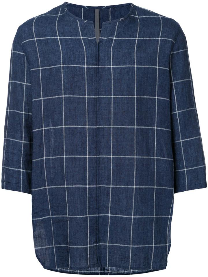 Kazuyuki Kumagai - Checked Shirt - Men - Linen/flax/cotton - 4, Blue, Linen/flax/cotton