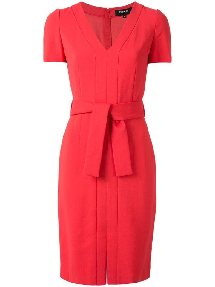 Paule Ka Waist-tied Fitted Dress - Red