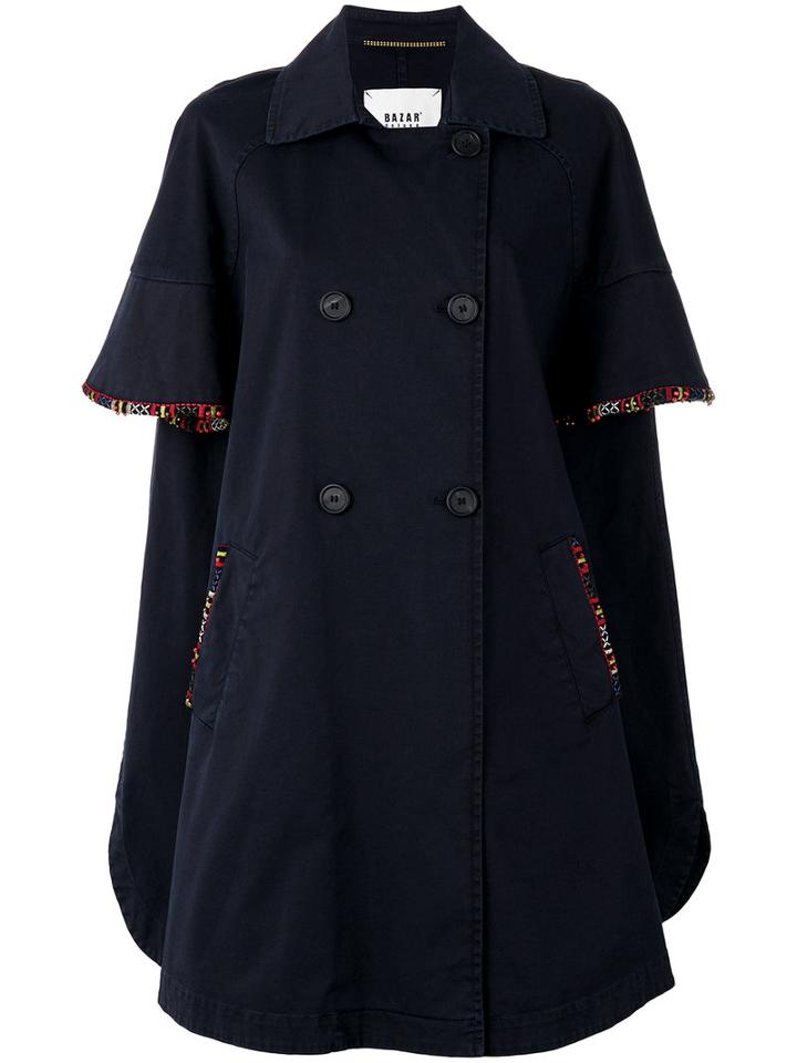 Bazar Deluxe Double Breasted Coat, Size: 40, Blue, Cotton/spandex/elastane