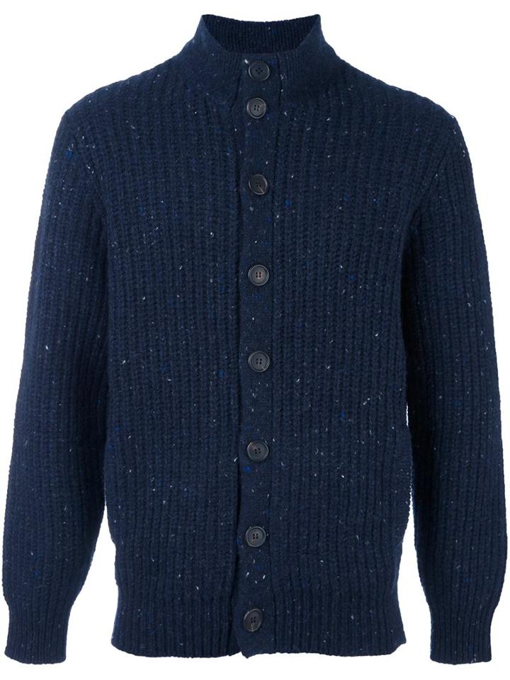 Brunello Cucinelli Flocked Ribbed Cardigan, Men's, Size: 52, Blue, Polyamide/cashmere/virgin Wool