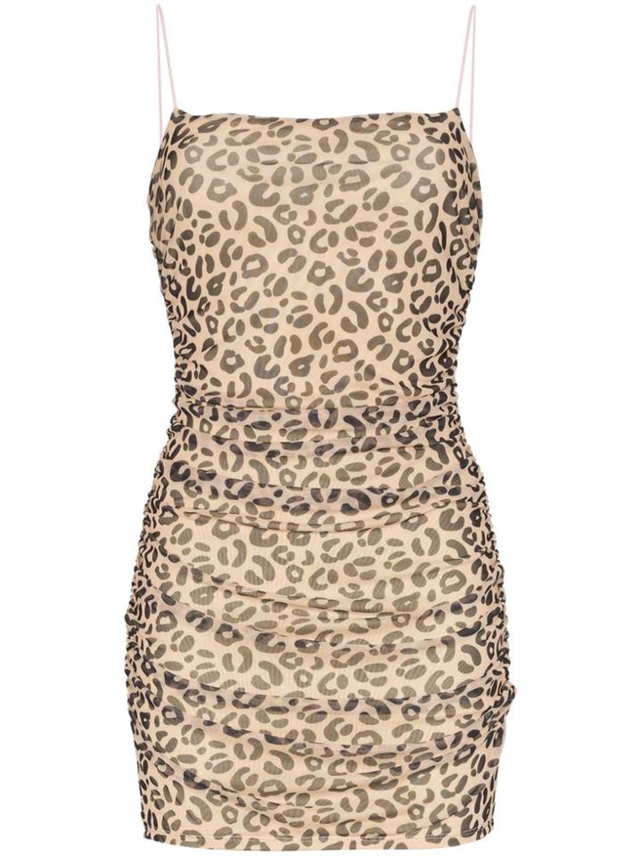 Sandy Liang Lily Leopard Print Fitted Mini Dress - Brown
