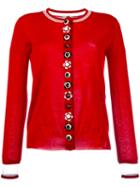 Fendi Floral Placket Cardigan, Women's, Size: 52, Red, Silk/cashmere/polyester/plastic