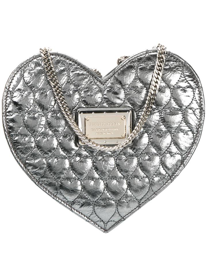 Philipp Plein Heart Quilted Crossbody Bag - Grey