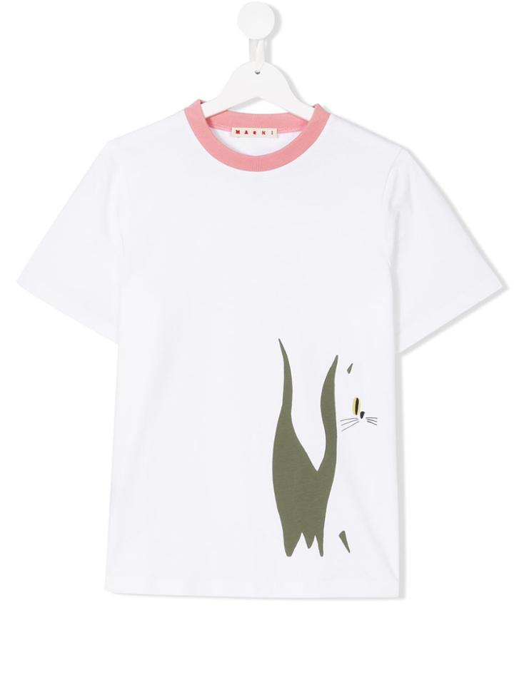 Marni Kids Teen Cat-print T-shirt - White
