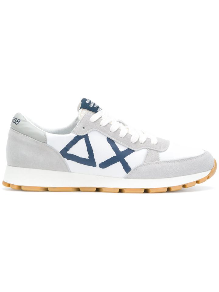 Sun 68 Contrast Panel Logo Sneakers - White
