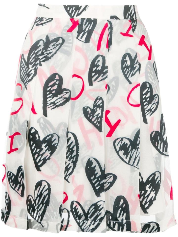 Moschino Heart Print Pleated Skirt - White