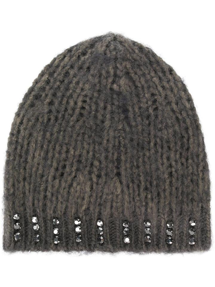 Pinko Crystal Embellished Beanie - Grey