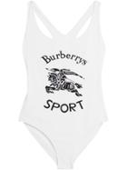 Burberry Archive Logo Print Swimsuit - White