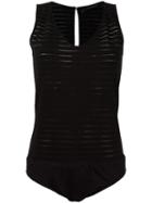 Federica Tosi Sheer Stripe Bodysuit, Women's, Size: Large, Black, Cotton/viscose/spandex/elastane