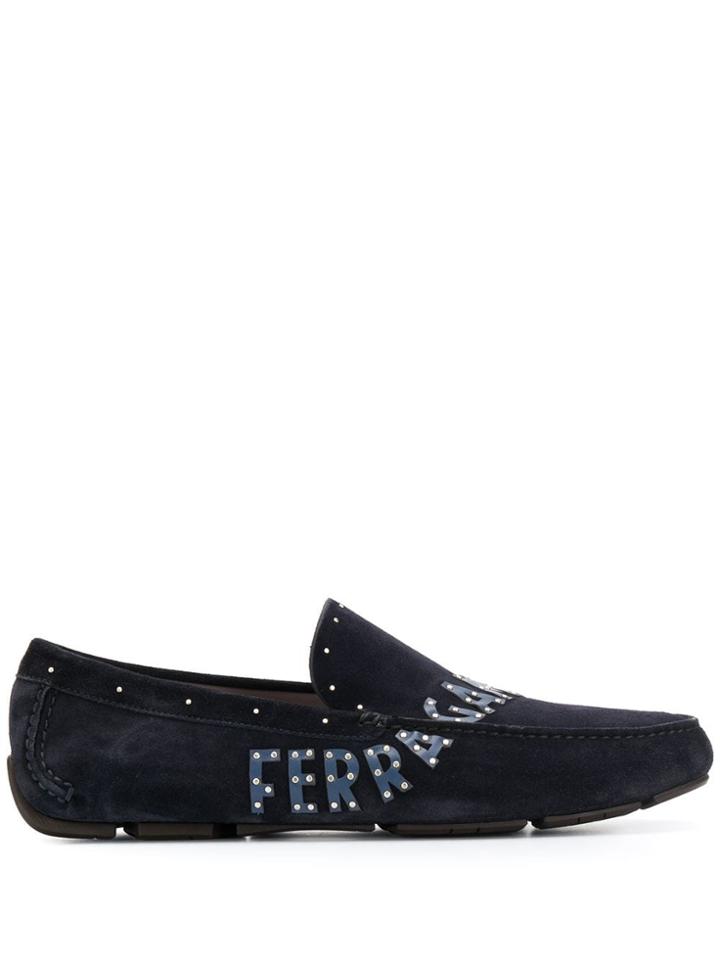 Salvatore Ferragamo Studded Logo Driving Loafers - Blue