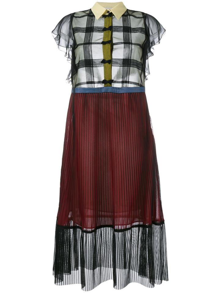 Marco De Vincenzo Sheer Pleated Short Sleeve Dress - Black