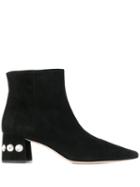 Miu Miu Crystal Embellished Pointed Toe Ankle Boots - Black