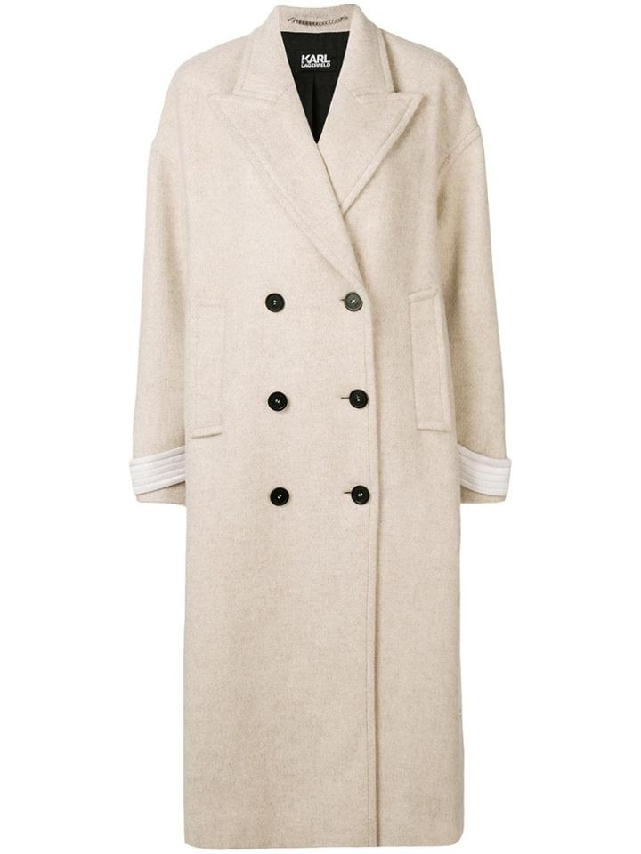 Karl Lagerfeld Textured Double Breasted Coat - Nude & Neutrals