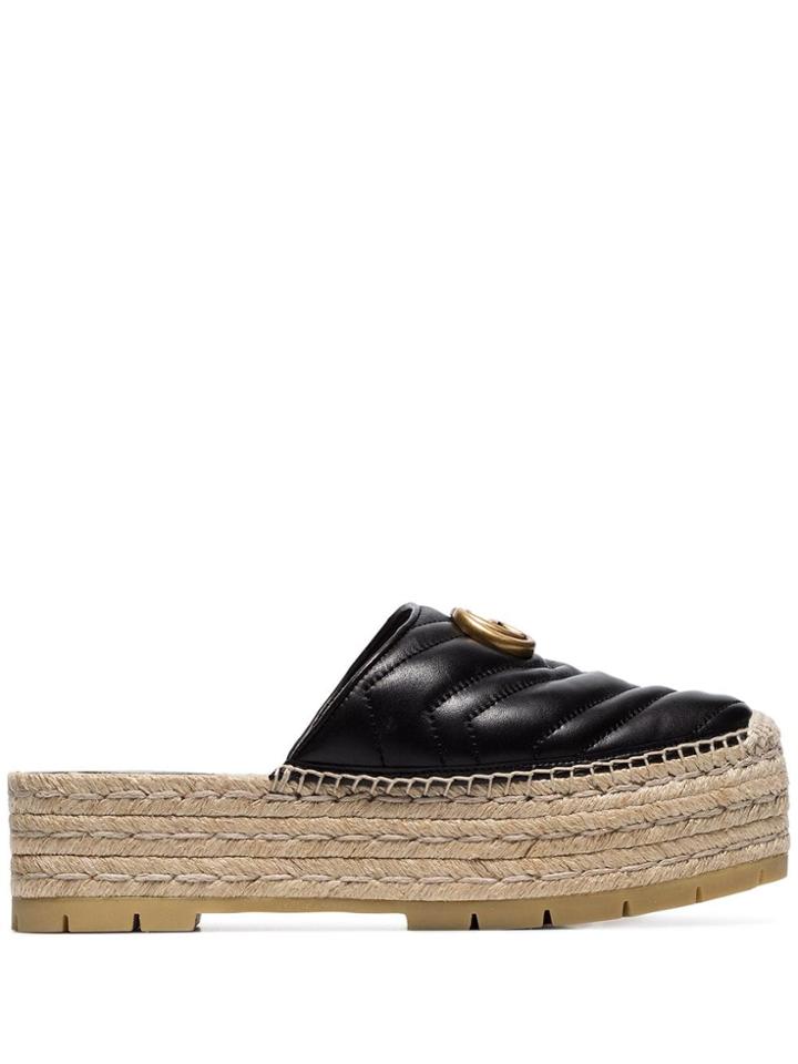 Gucci Black Gg Pilar 50 Raffia And Leather Espadrilles