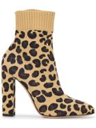 Gianvito Rossi Leopard Print Sauvage 110 Sock Boots - Brown