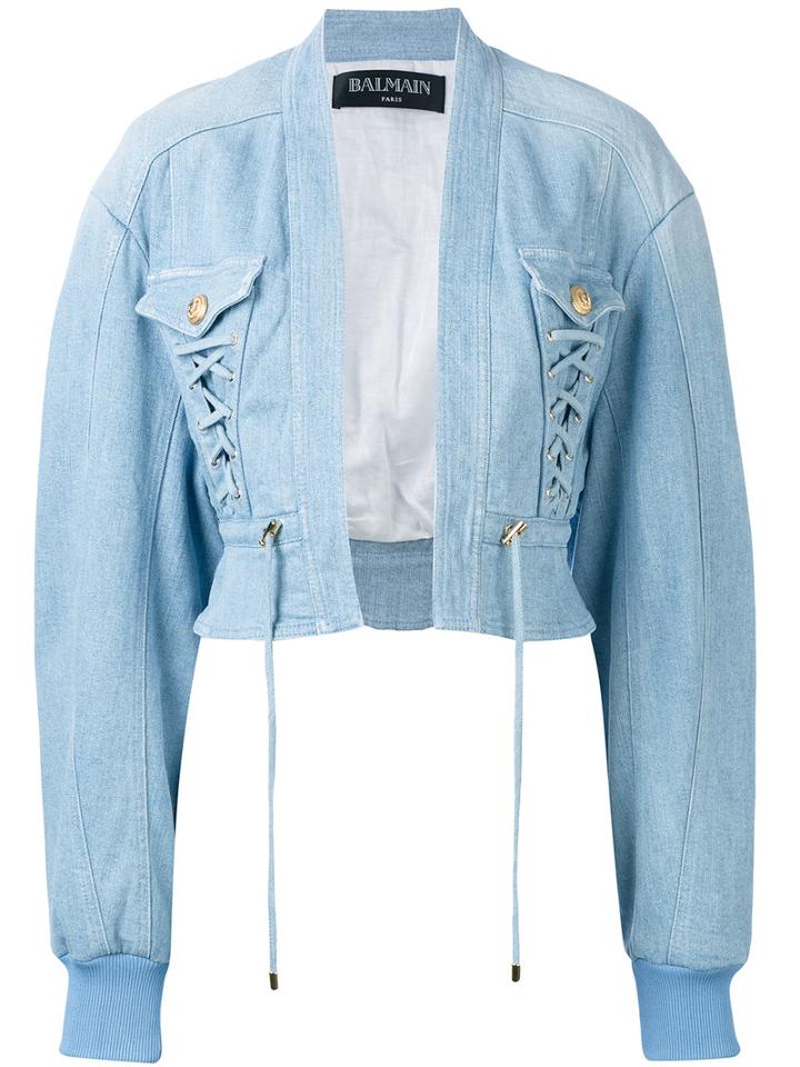 Balmain - Cropped Denim Bomber - Women - Cotton/spandex/elastane/viscose - 36, Women's, Blue, Cotton/spandex/elastane/viscose