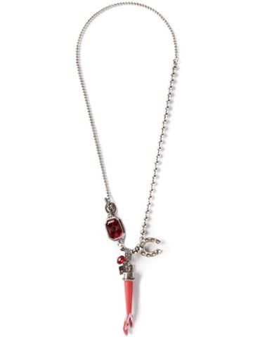 Gem Kingdom Hand Necklace, Women's, Red, Silver