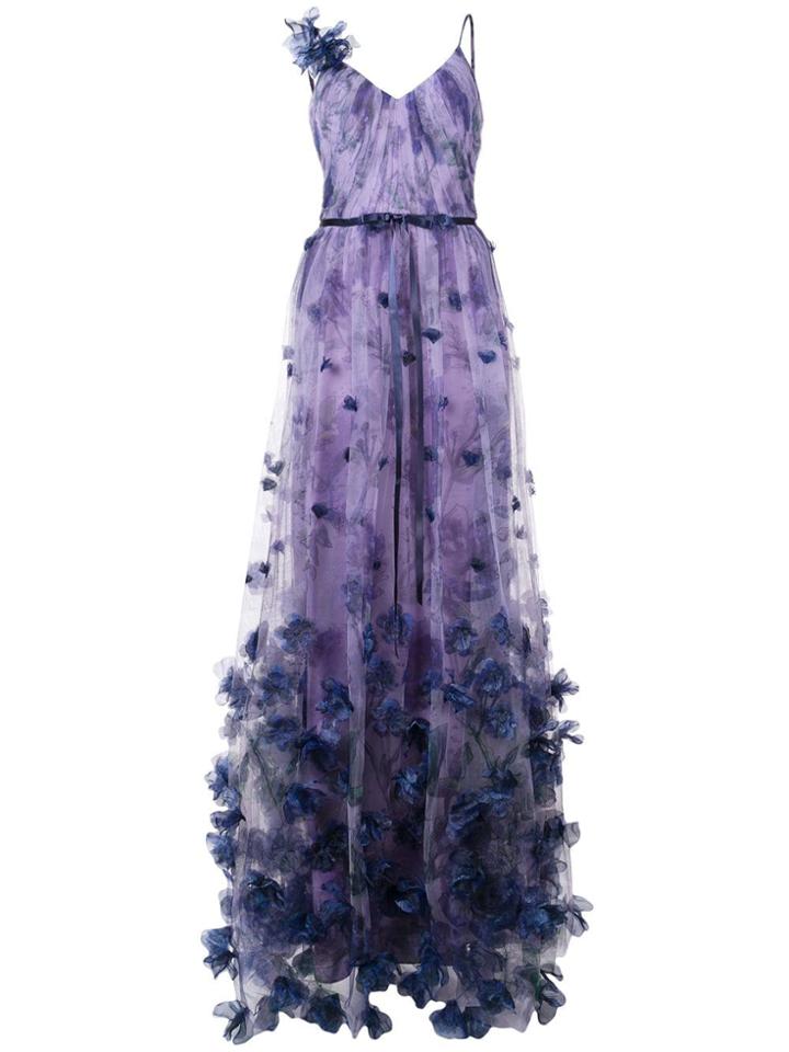 Marchesa Notte Floral Tulle Gown - Purple
