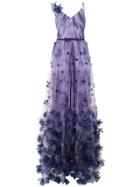 Marchesa Notte Floral Tulle Gown - Purple