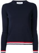 Thom Browne - Long Sleeve Crewneck Pullover With Open Stitch Frame In Navy Cotton Crepe - Women - Cotton - 38, Blue, Cotton