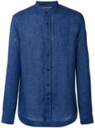 Brunello Cucinelli Band Collar Shirt, Men's, Size: Small, Blue, Cotton/linen/flax