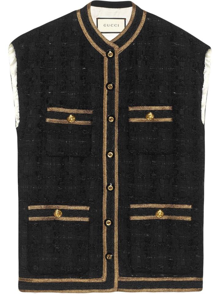 Gucci Tweed Sleeveless Vest With Decorative Trim - Grey