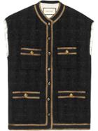 Gucci Tweed Sleeveless Vest With Decorative Trim - Grey