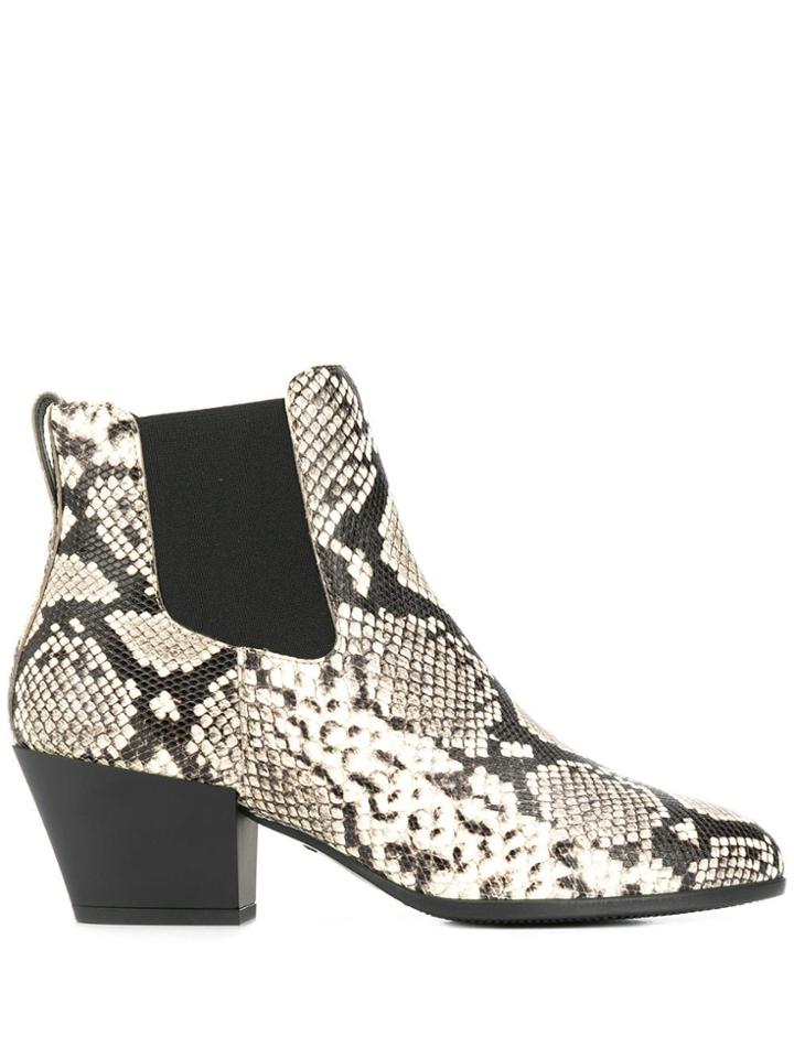 Hogan Snakeskin-print Ankle Boots - Black