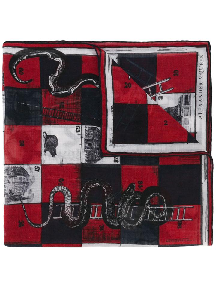 Alexander Mcqueen Snakes And Ladder Print Foulard - Red